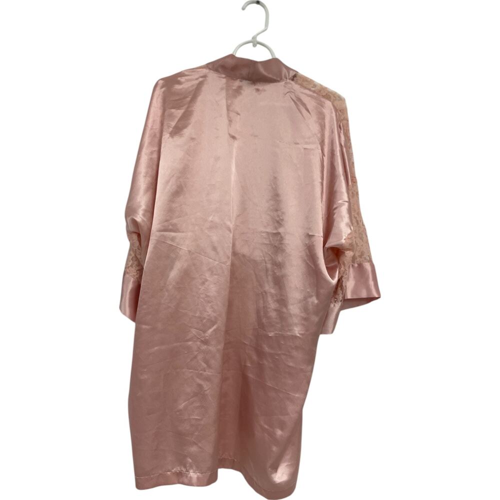 Victorias Secret Pink Robe Womens One Size Vintage 90s Lace Satin Boudoir - Picture 2 of 7